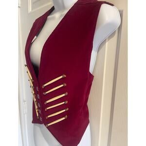 DOUBLE D RANCH WEAR • Red Velvet Bone Beaded Vest (Size M)